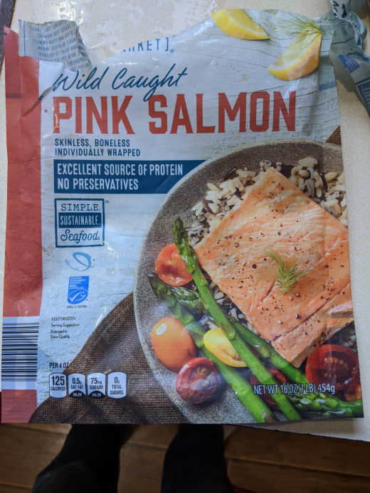 Frozen salmon pieces