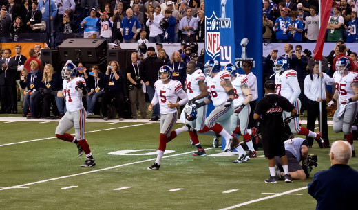Super Bowl XLVI ncesi New York Giants byk girii , 7 ubat 2012.