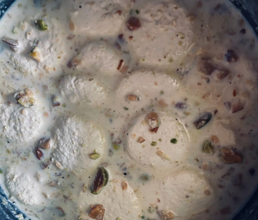 Rasmalai after refrigerating for 6 hours