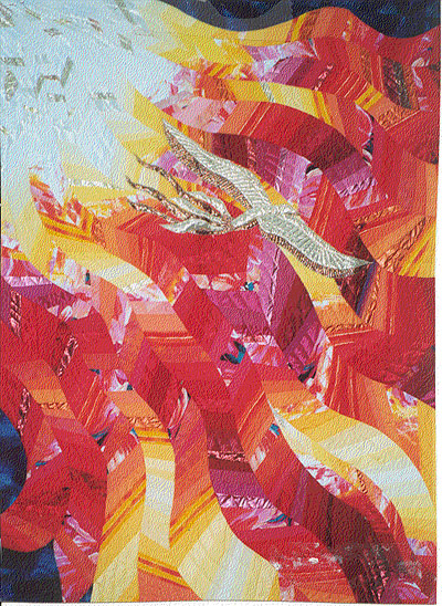 "Pentecost," Quilt 80 x 112 by Linda Schmidt, Textile Artist, Quilter and Designer.