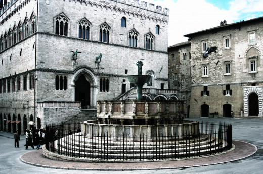 Fontana Maggiore. The centerpiece of Piazza IV Novembre, in Perugia. The griffin is the symbol of Perugia and the lion that of the Guelphs, the medieval faction that supported the pope against the Holy Roman Empire.