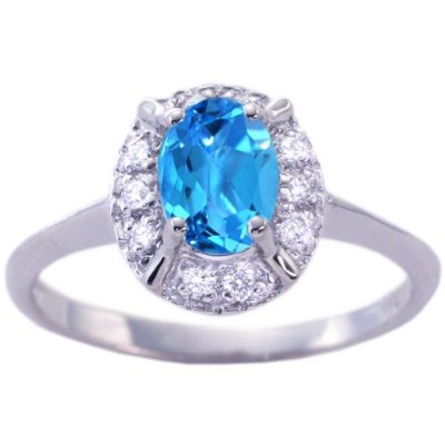 An example of an engagement ring with a blue topaz gemstone