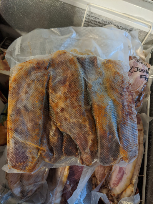 Smoked ribs with a dry rub. 