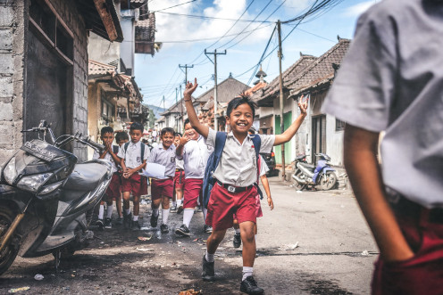 Indian school children going to school.