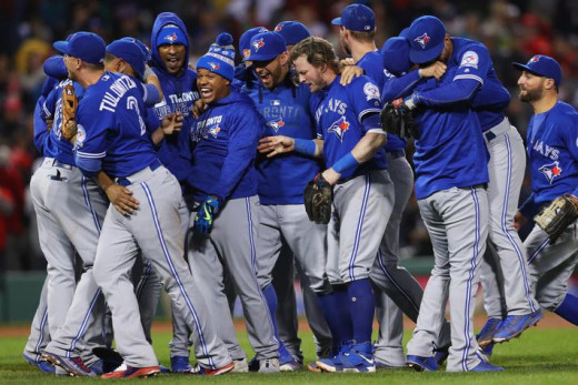 Blue Jays celebrating a victory. 