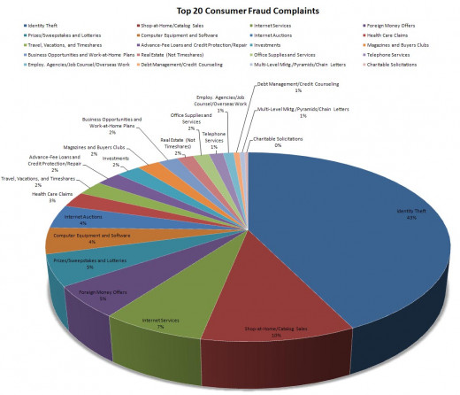 This chart displays the results of a U.S. Federal Trade Commission survey ranking the top 20 reported forms of cybercrimes.