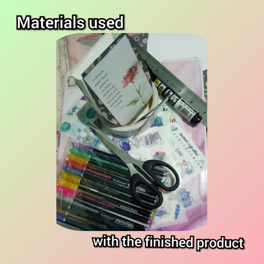Other materials used to complete the project: pair of scissors, 2-sided adhesive, stickers or any design of your choice