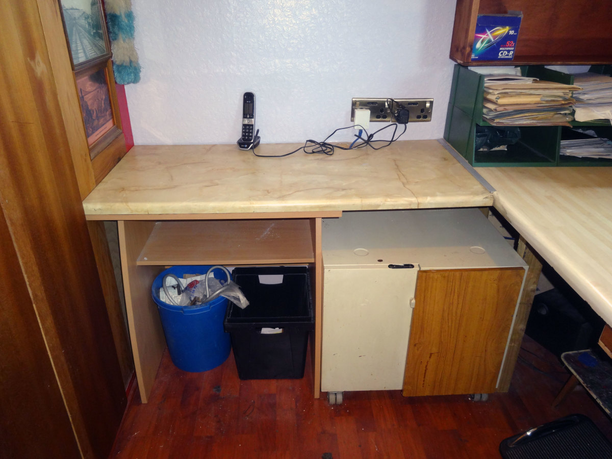 Shelves emptied, and ready for making the modifications to under desk storage
