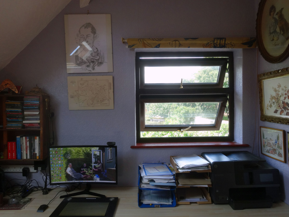 The main desk, and view from office window