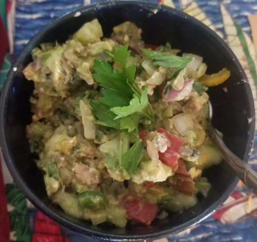 A refreshing summer tuna salad with parsley garnish