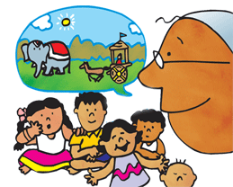 In this picture, the sun shines, the wheels rotate, Granma's lips move, kids wave their hands...