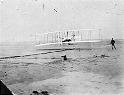 After this famous first flight at Kitty Hawk, the Wright Brothers began to perform air demonstratons at places like Overland Park (1905) to help spur the airfield industry.