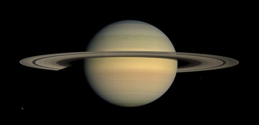 The planet Saturn taken from images from the Cassini space probe, 2008.