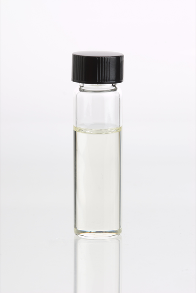 Tea tree oil, showing the very pale golden colour characteristic of tea tree essential oil