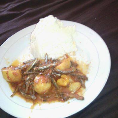 Ugali with a meat stew.