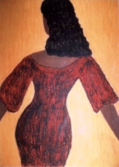 Oil Pastel, Female Figure Art by Injete Chesoni: Devil In A Red Dress