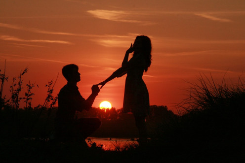 Romantic moment in the sunset.