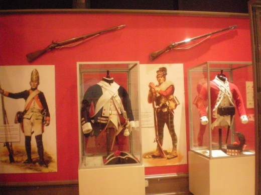 Uniforms worn during the American Revolution.
