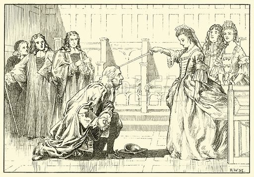Newton knighted by Queen Anne.