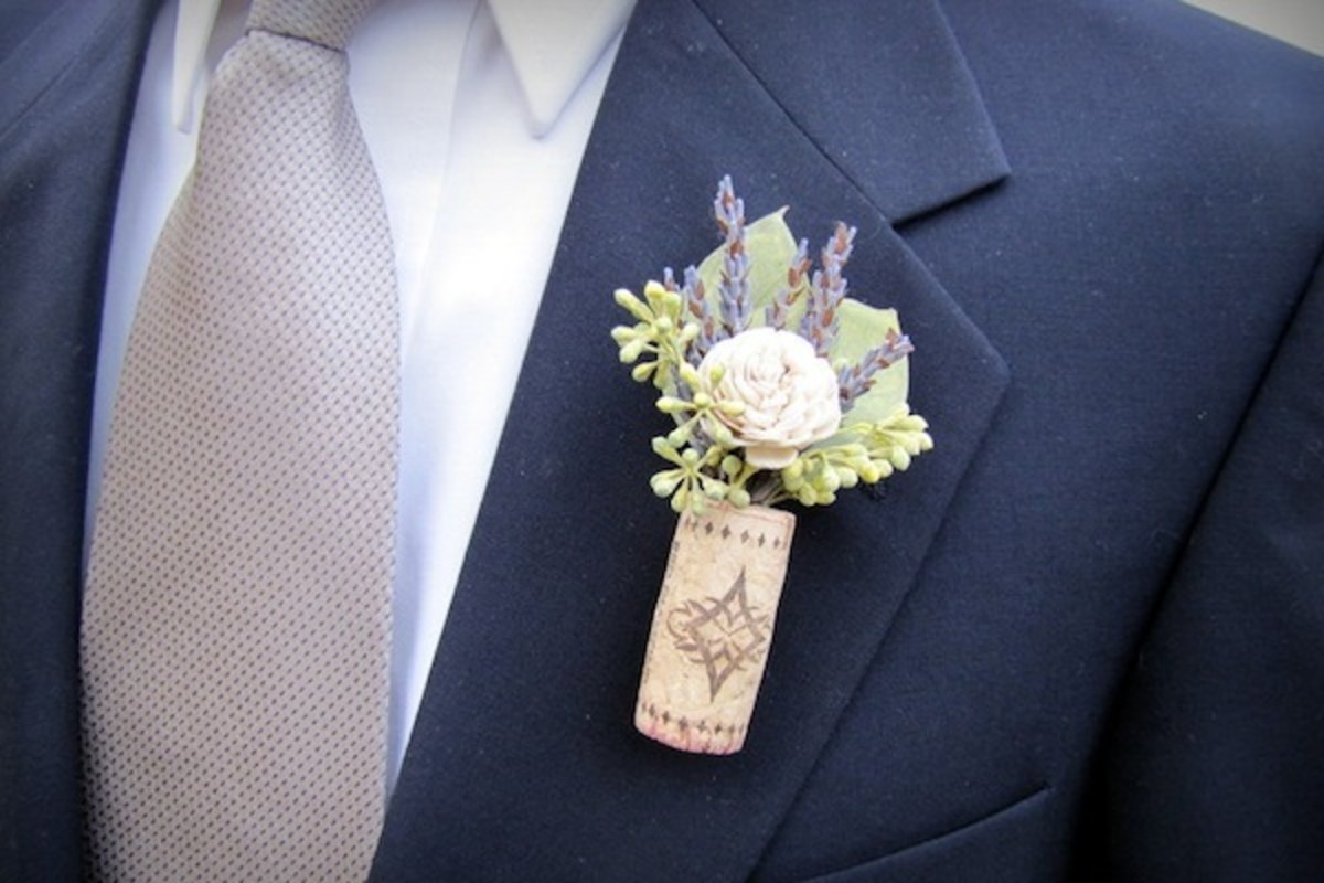 Cork boutonnieres are the perfect touch for the men in your wedding party