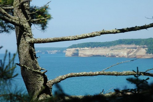 Pictured Rocks National Lakeshore on Lake Superior at the Upper Peninsula. There is also a Shipwreck Preserve on the peninsula. In Michigan, they like to sink old ships and look at them later.