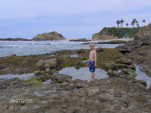 This is a good picture of some tide pools. Later, waves will be crashing over this whole area. 