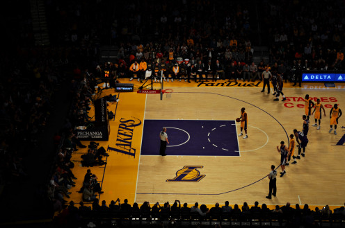 The late Kobe Bryant about to attempt a free throw.