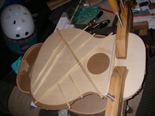 Here is a picture of the soundboard bracing almost complete.