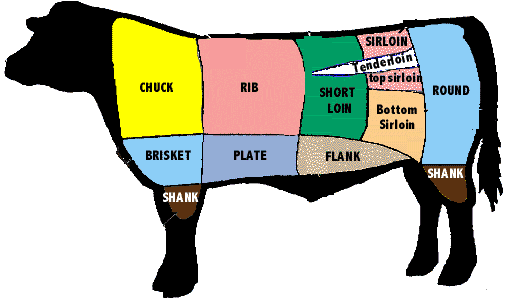 The "best" cuts are near the rump, tenderloin being the "best." Cuts near the legs and belly are considered the "worst."