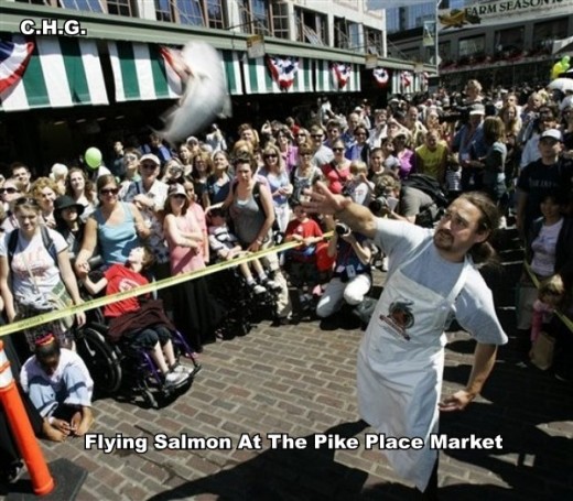 One Of The Famous Flying Salmon's At The Pike Place Market