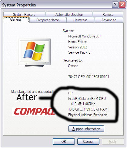 Check the memory has been upgraded, this is after