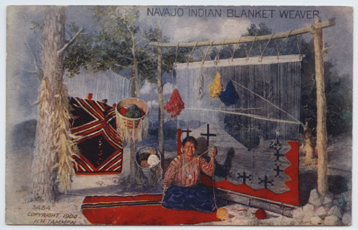 My notions about Navajo weaving practices were based on stereotypes and an idealization of the American West. Photo is a picture postcard circa 1904, courtesy DeGolyer Library, Southern Methodist University collections.