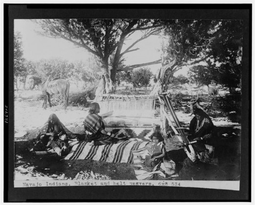 My perceptions of Navajo weavers were stuck in the 19th century. Navajo Indians, blanket and belt weavers / taken by James Mooney, 1892-93, Source: Library of Congress