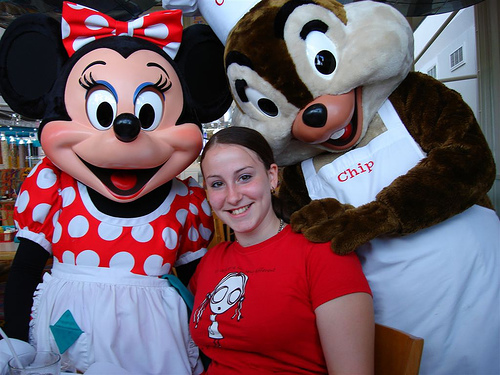 My niece at Chef Mickey's with Minnie and Chip. Even older children enjoy characters!