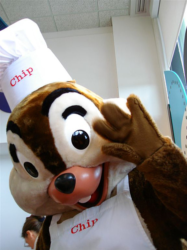 Chip waves hello at Chef Mickey's