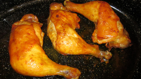 Savory roasted antibiotic-free chicken legs are hot, juicy and ready to serve.