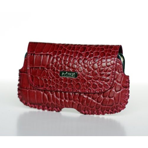 Crocodile Embossed Red Leather Lateral Case for iPhone 
