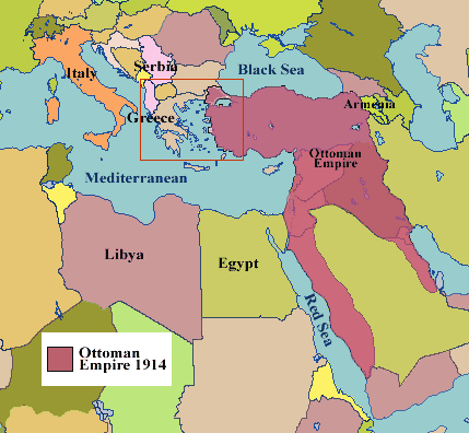 Extent of Ottomon Empire at the time of first world war