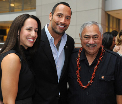 Dwayne Johnson with former wife and Congressman Eni Faleomavaega (public domain).