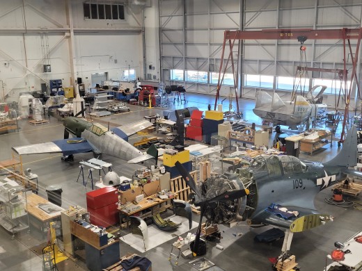 The Smithsonian's Bf 109 undergoing restoration at the Udvar-Hazy Center, Virginia, June 2024.