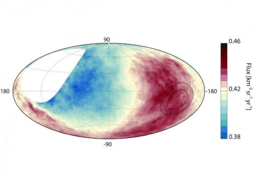 Map of the distribution of the 30,000 UHECR hits.