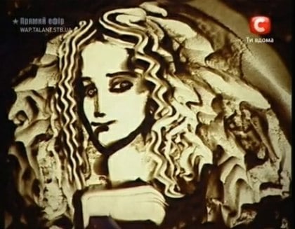 An image drawn in sand by Kseniya Simonova on "Ukraine's Got Talent."