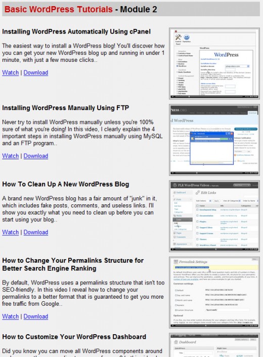 Wordpress Wizard 2.0 Members area , Wordpress Basics Section