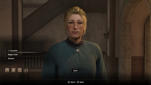 Agata is much more coherent and considered the true leader of the Leyawiin Mages Guild due to Dagail's mental state. 