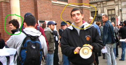 37-year-old Nicusor Dan (left/green) & 20-year-old George Simion (yellow/center) in 2006  - archive image from George Simion's personal blog, edited by the author
