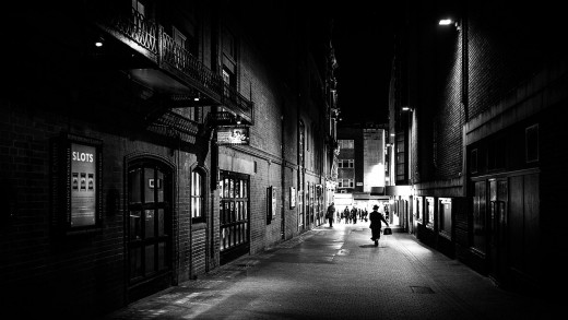 A simple street scene in black and white can be transformed with the correct use of light and shadow.