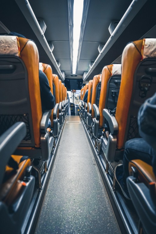 The inside of a bus. 