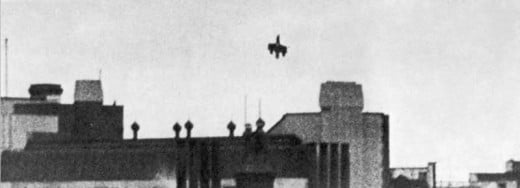 Dornier crashing into Victoria Station after Flight Sergeant Ray Holmes rammed into it.  Movie used a He 111 model and depicted the shootdown with guns.