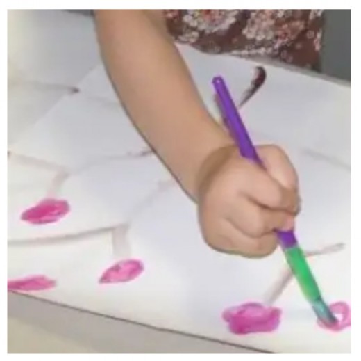 Creating a Japanese Screen with a Sumi-e Style Painting of Cherry Blossoms during the lesson on Japan