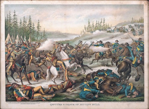Capture and death of Sitting Bull, an 1890 lithograph.
